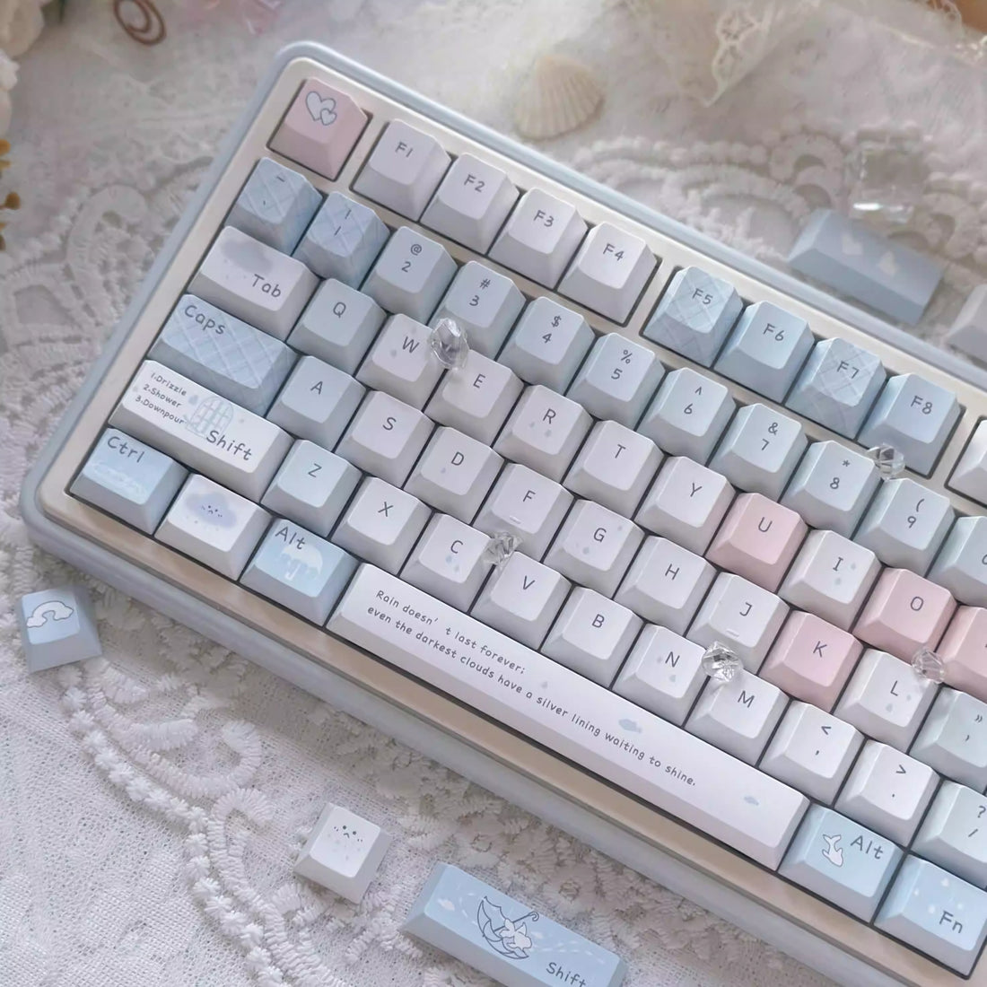Blue Rain Five-sided Sublimation Cute Keycaps Suitable For Mechanical Keyboards