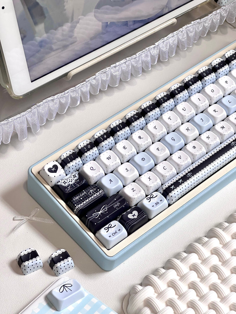Handwritten-style Blue And Black Keycaps For Mechanical Keyboards
