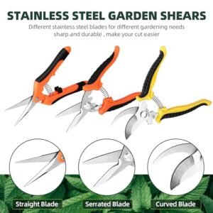 3-Pack Stainless Steel Garden Pruning Shears Set