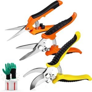 3-Pack Stainless Steel Pruning Shears & Gardening Gloves Set